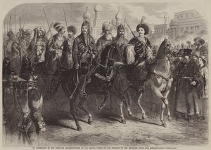 De kroning van de tsaar, de vertegenwoordigers van de Aziatische stammen bij de gelegenheid door Gustave Janet